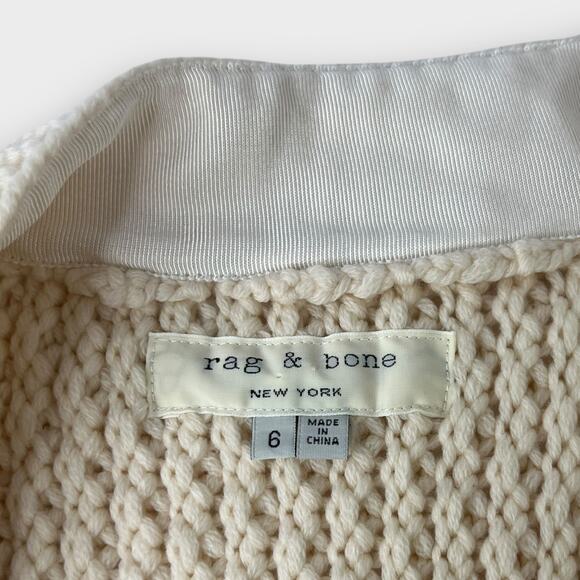 Rag & Bone Cream 100% Merino Wool Chunky Knit Belted Cardigan Sweater Size  6 - Picture 4 of 7